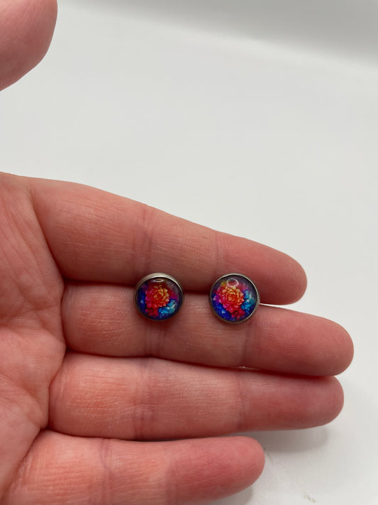 Boutons d’oreilles floraux colorés – Acier inoxydable+Sans Nickel