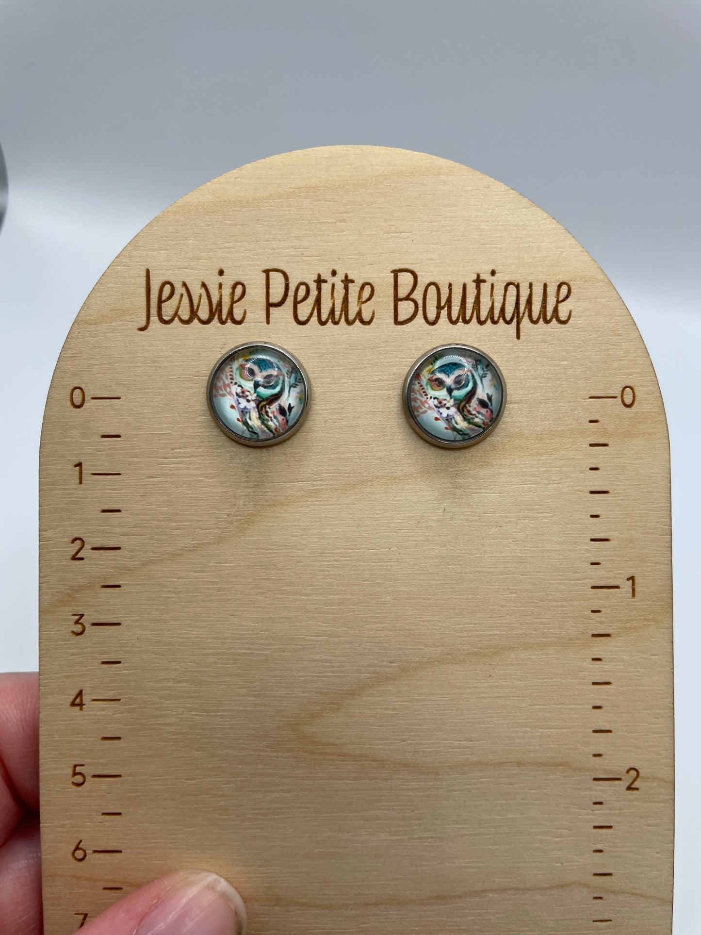 Boutons d’oreilles hibou bleu – Acier inoxydable+Sans Nickel