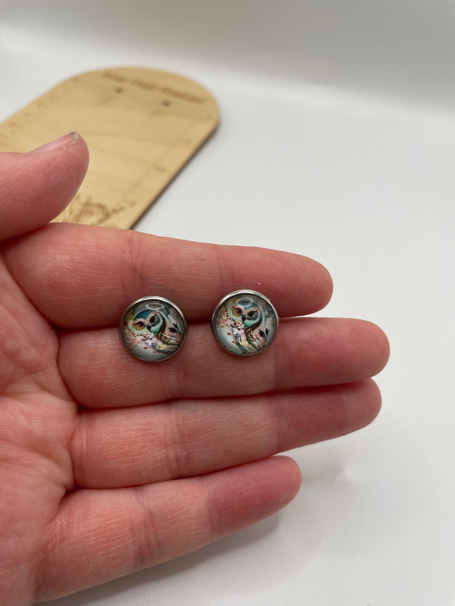 Boutons d’oreilles hibou bleu – Acier inoxydable+Sans Nickel