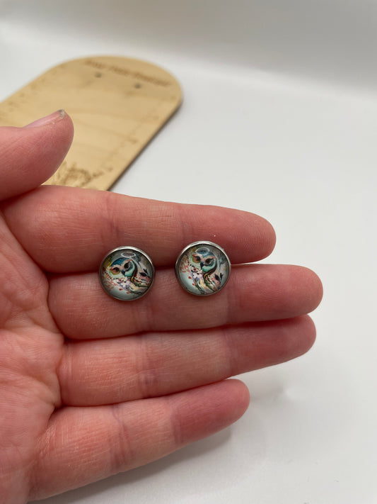 Boutons d’oreilles hibou bleu – Acier inoxydable+Sans Nickel