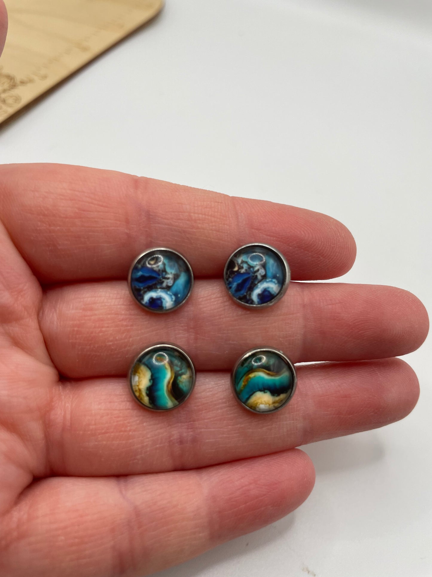 Marble Stud Earrings – Stainless Steel +Nickel Free (4 Options)