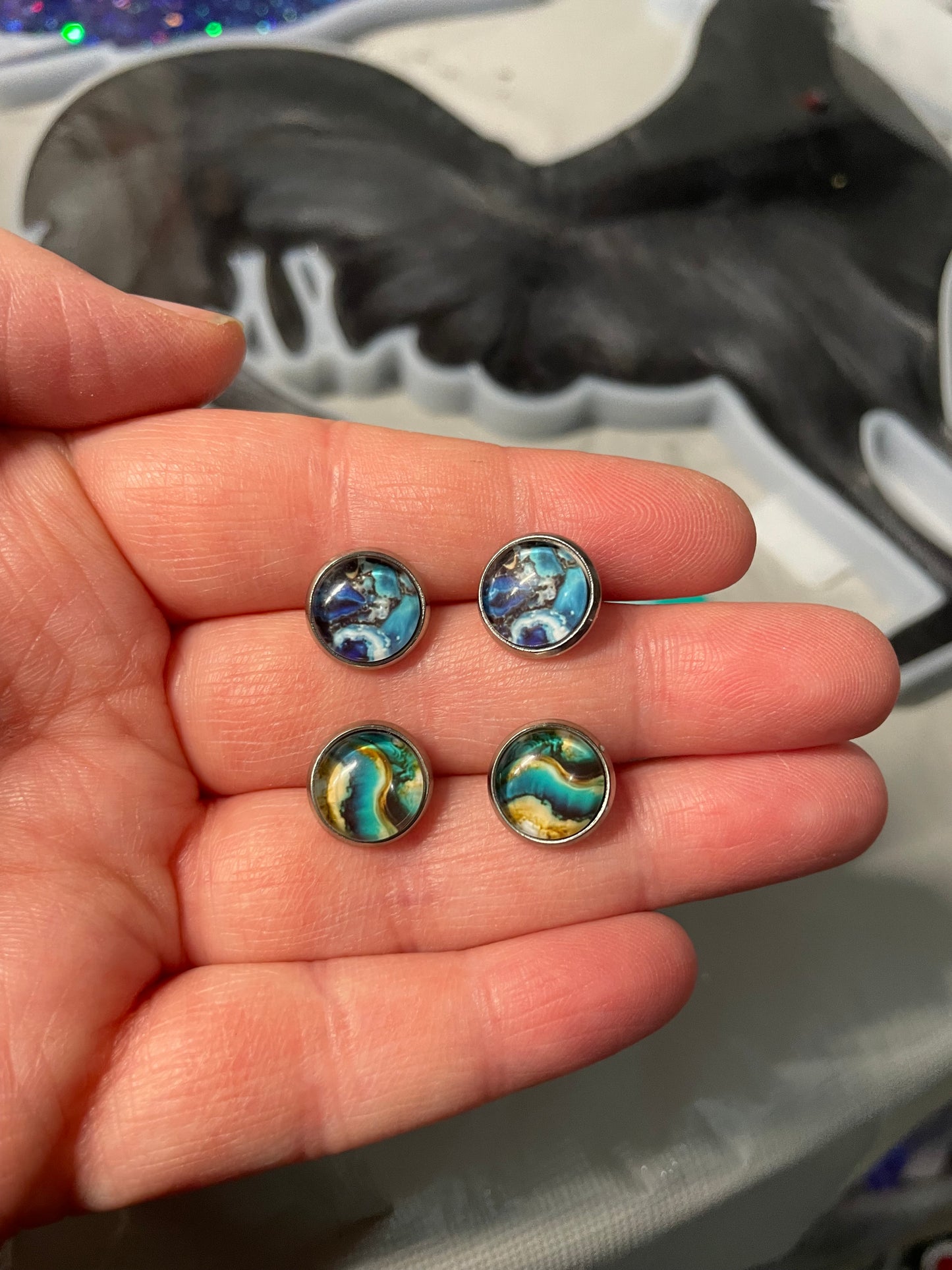 Marble Stud Earrings – Stainless Steel +Nickel Free (4 Options)