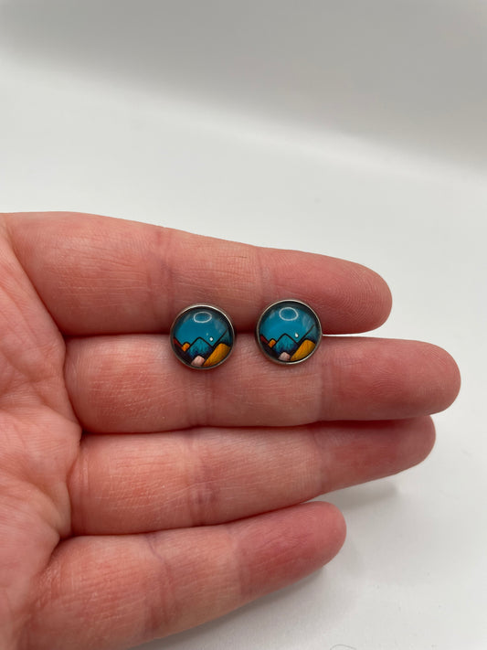 Boutons d’oreilles paysage de montagne – Acier inoxydable+Sans Nickel