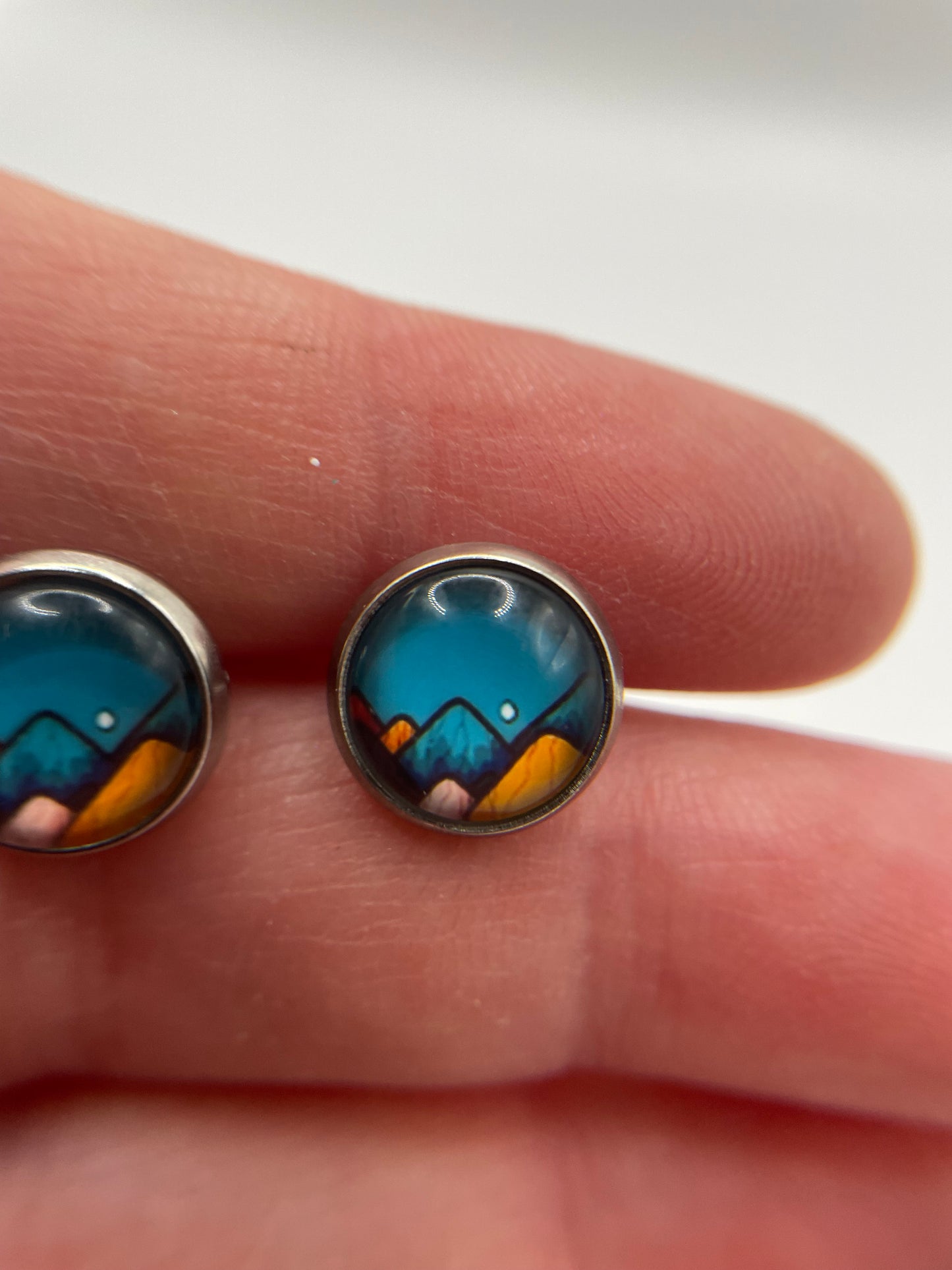 Boutons d’oreilles paysage de montagne – Acier inoxydable+Sans Nickel