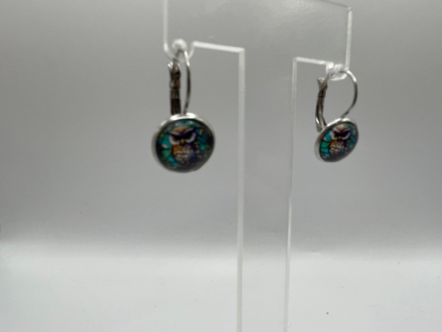 Boucles d’oreilles dormeuses hibou coloré – Acier inoxydable +sans nickel