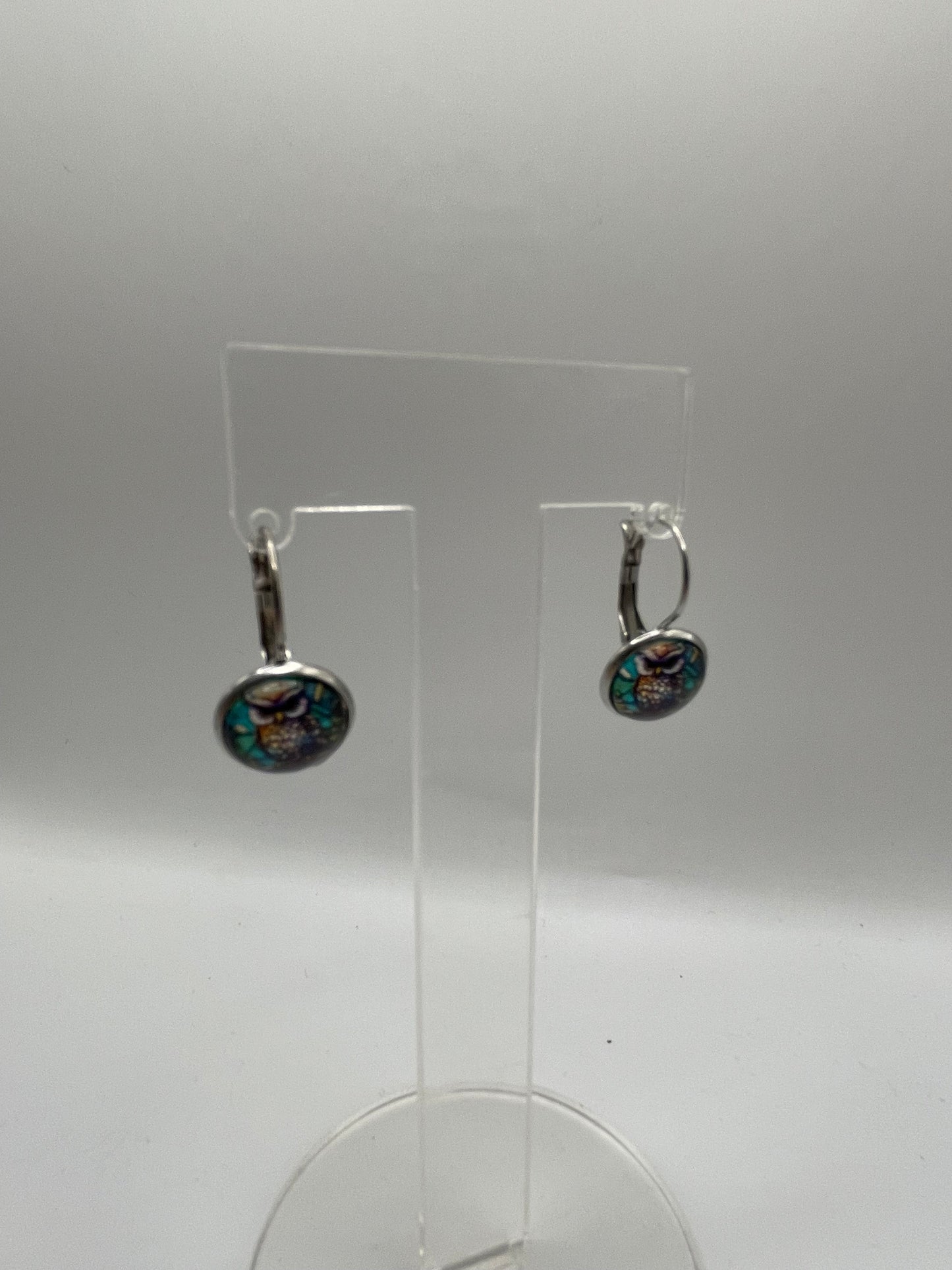 Boucles d’oreilles dormeuses hibou coloré – Acier inoxydable +sans nickel