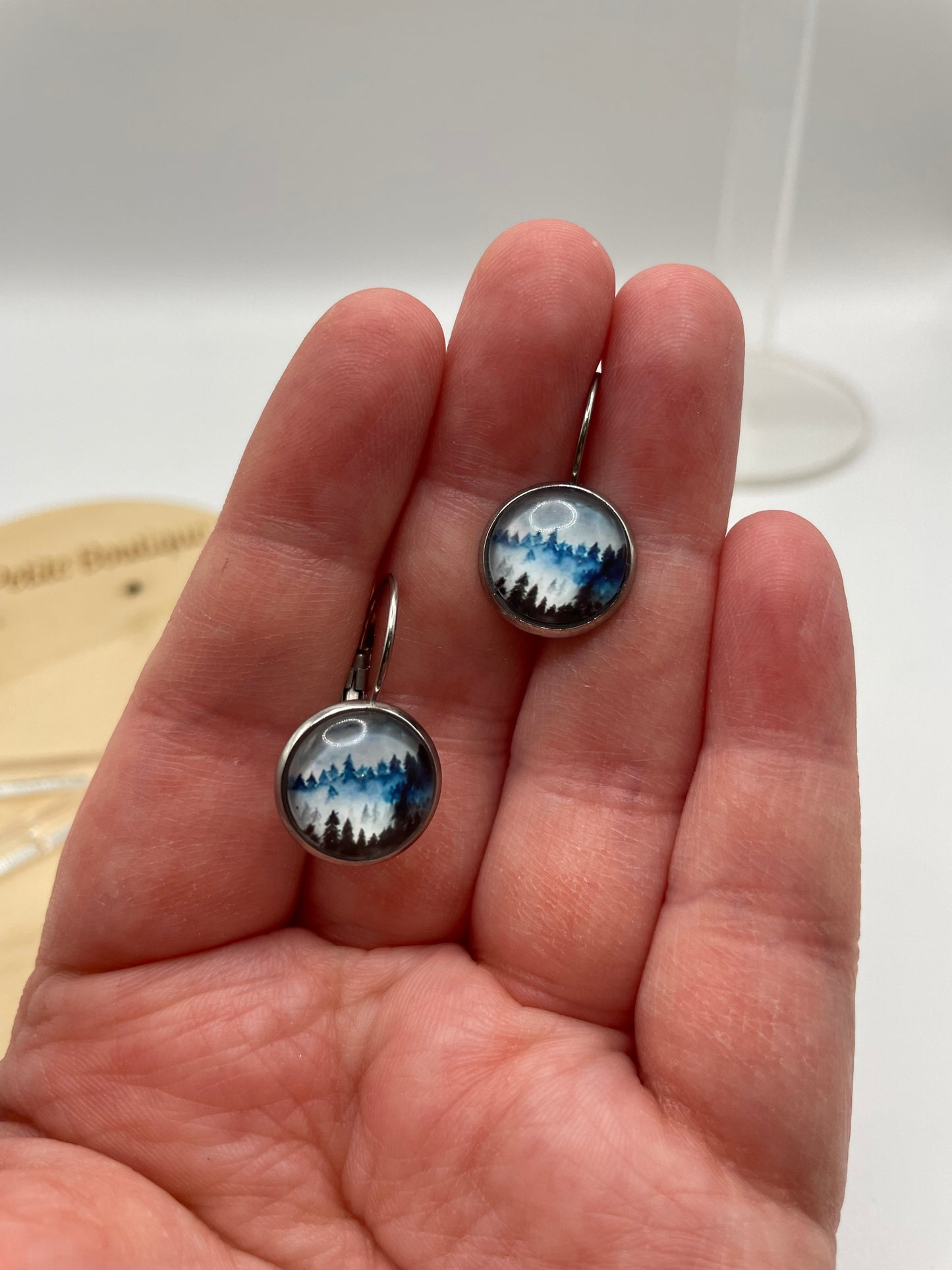Blue Forest Landscape Leverback Earrings – Stainless Steel+Nickel Free
