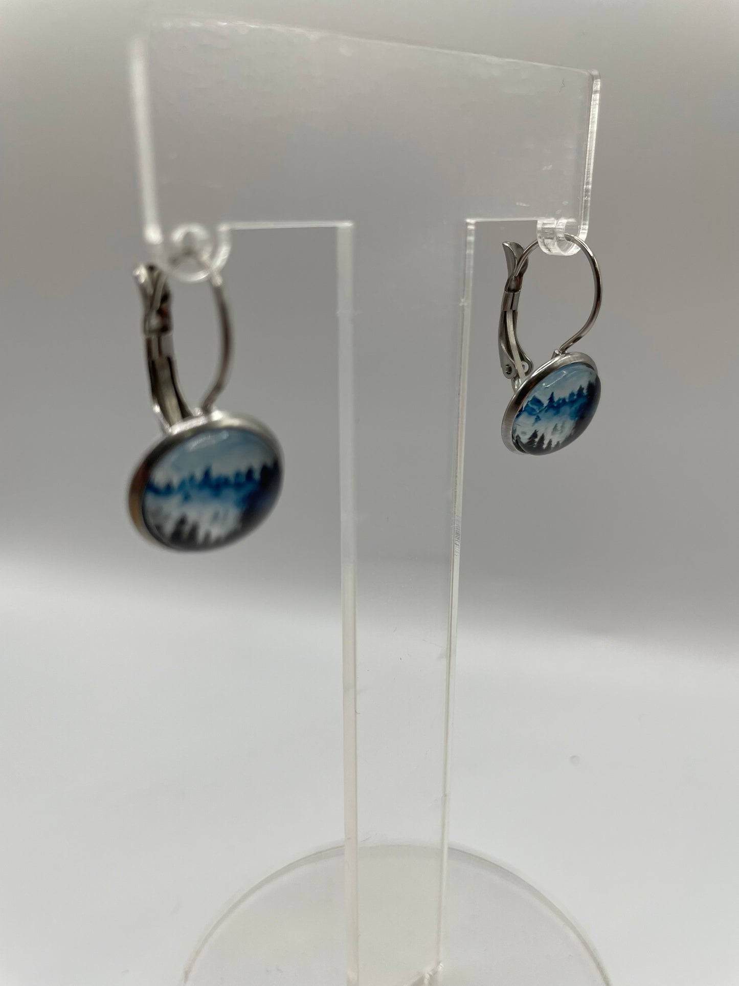 Blue Forest Landscape Leverback Earrings – Stainless Steel+Nickel Free