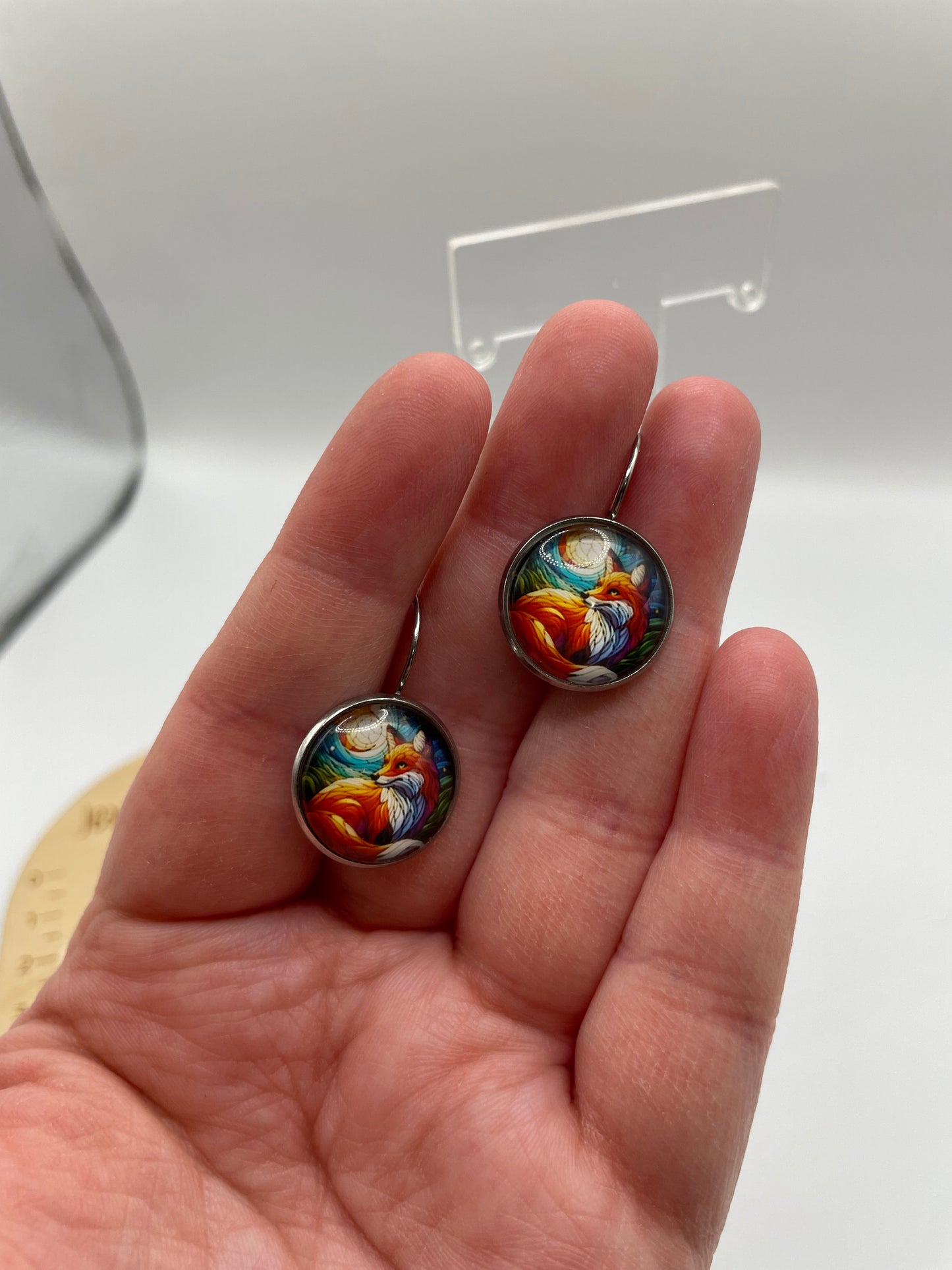 Boucles d’oreilles dormeuses renard coloré – Acier inoxydable+ sans nickel