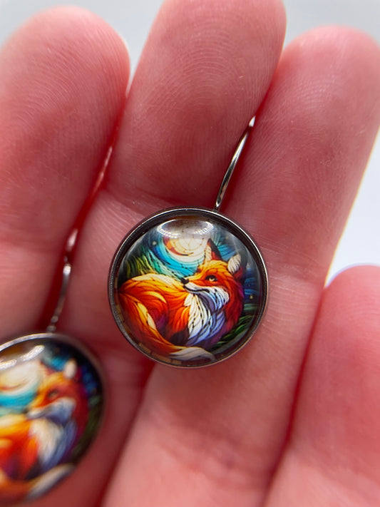 Boucles d’oreilles dormeuses renard coloré – Acier inoxydable+ sans nickel