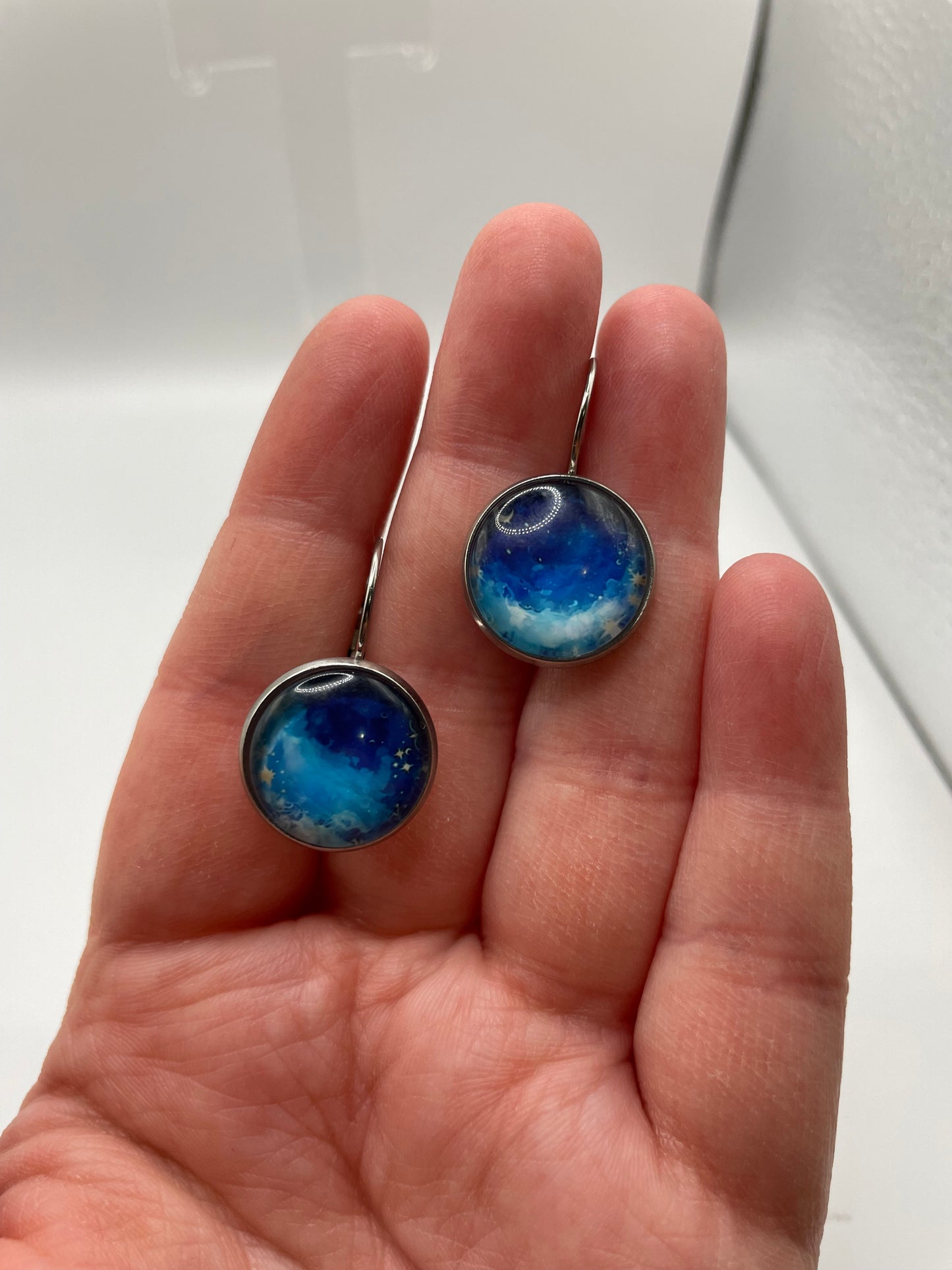 Blue Galaxy Leverback Earrings – Stainless Steel+Nickel Free