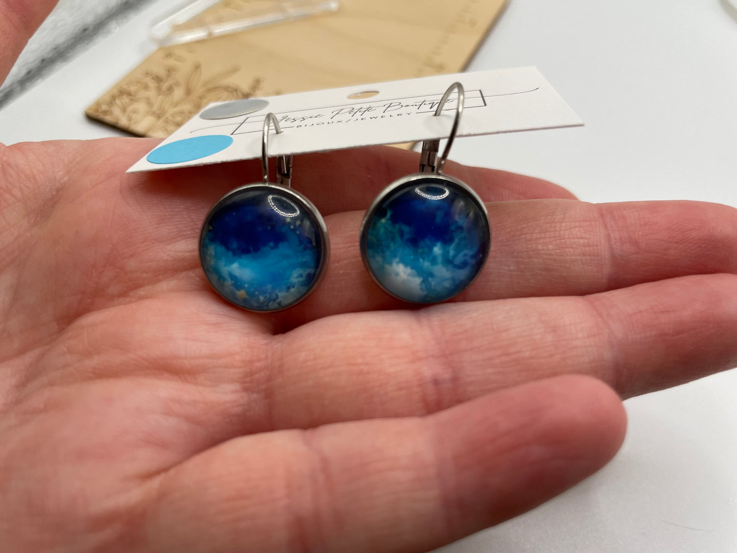 Blue Galaxy Leverback Earrings – Stainless Steel+Nickel Free