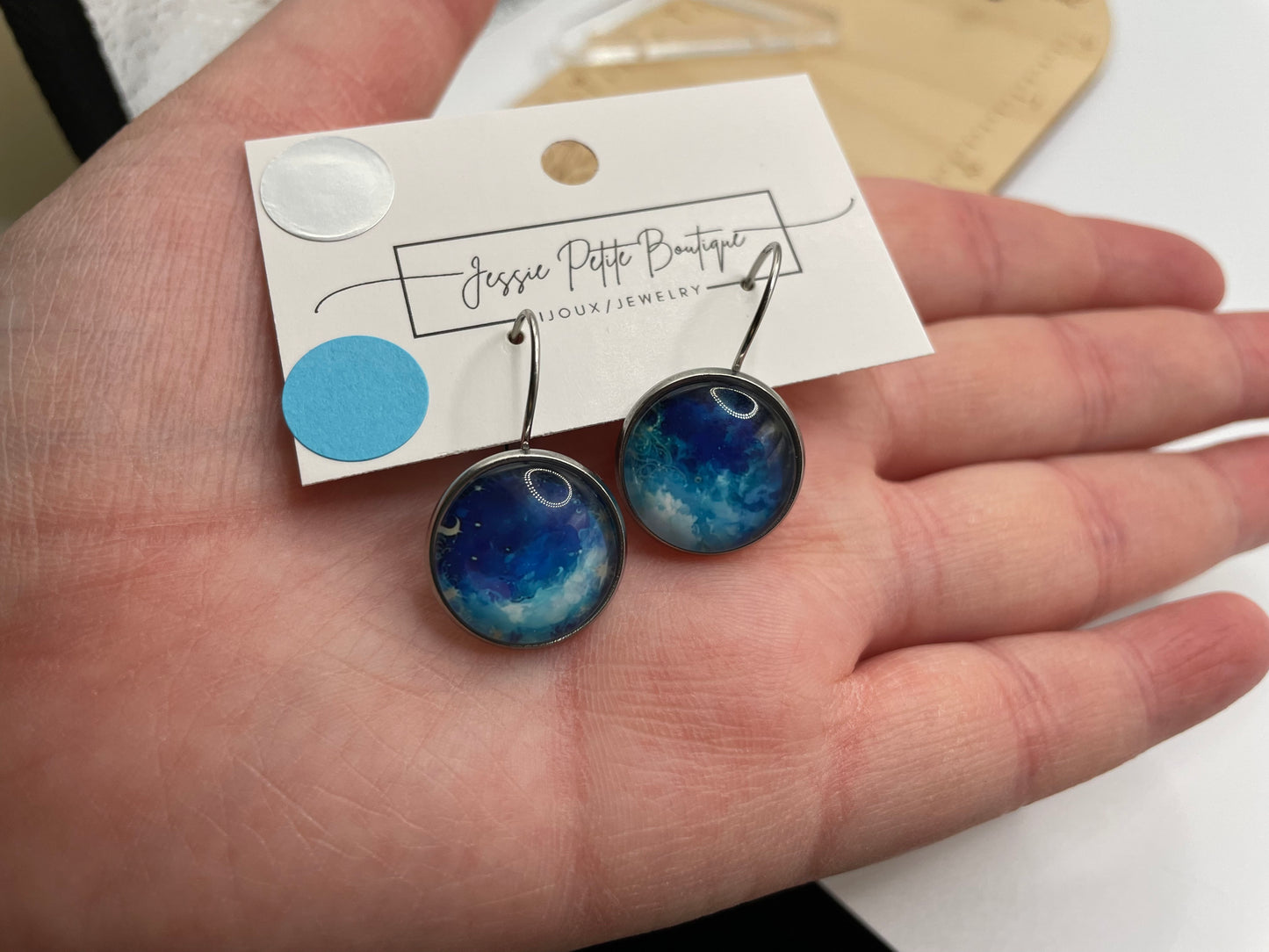 Blue Galaxy Leverback Earrings – Stainless Steel+Nickel Free