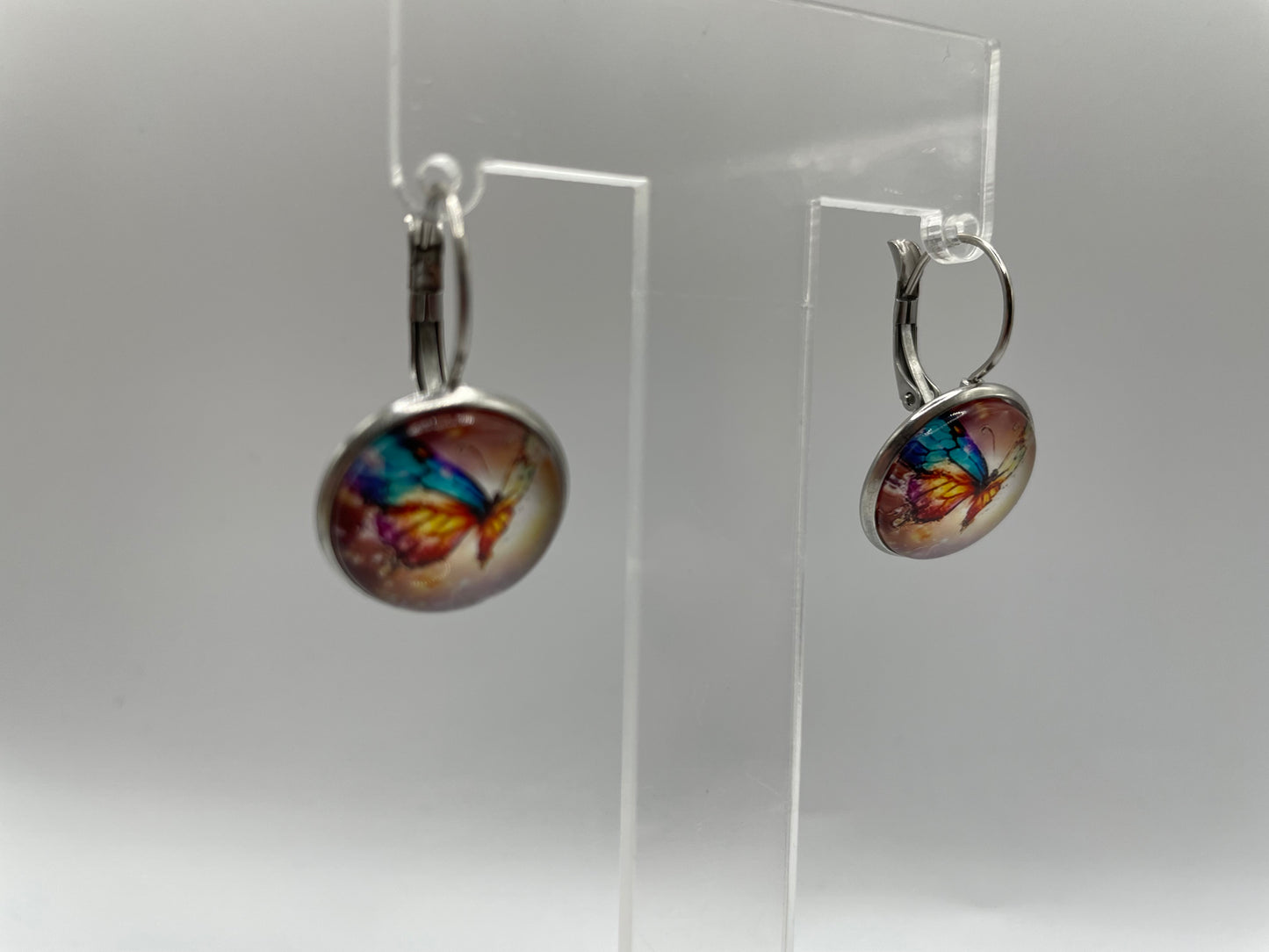 Colourful Butterfly Leverback Earrings – Stainless Steel +Nickel Free