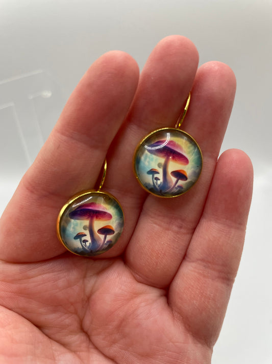 Boucles d’oreilles dormeuses Champignons dorés – Acier inoxydable +Sans Nickel