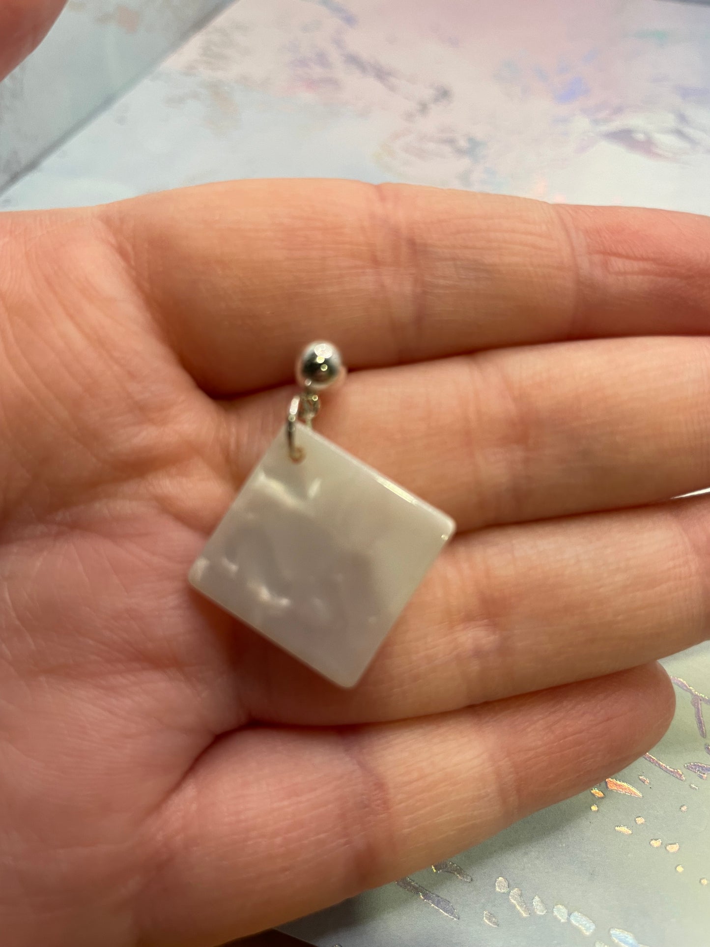 White Acrylic Rhombus Earrings -Nickel-Free