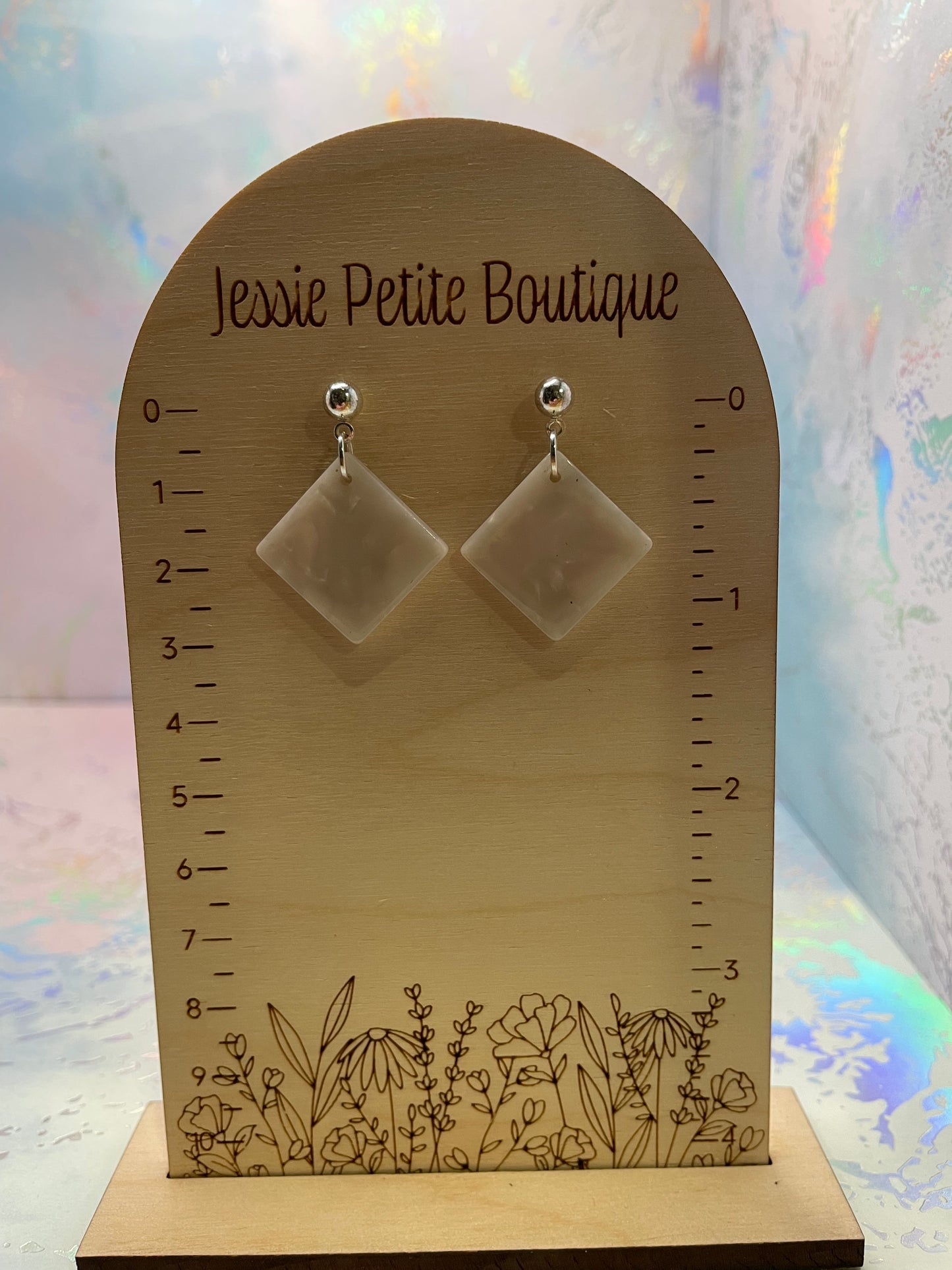 White Acrylic Rhombus Earrings -Nickel-Free