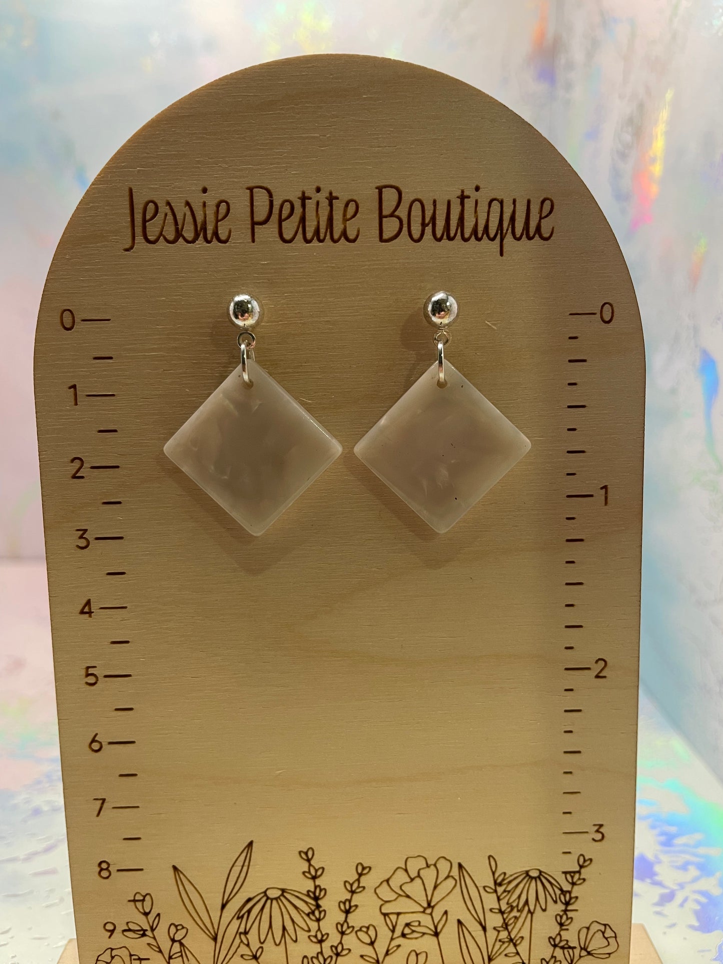 White Acrylic Rhombus Earrings -Nickel-Free