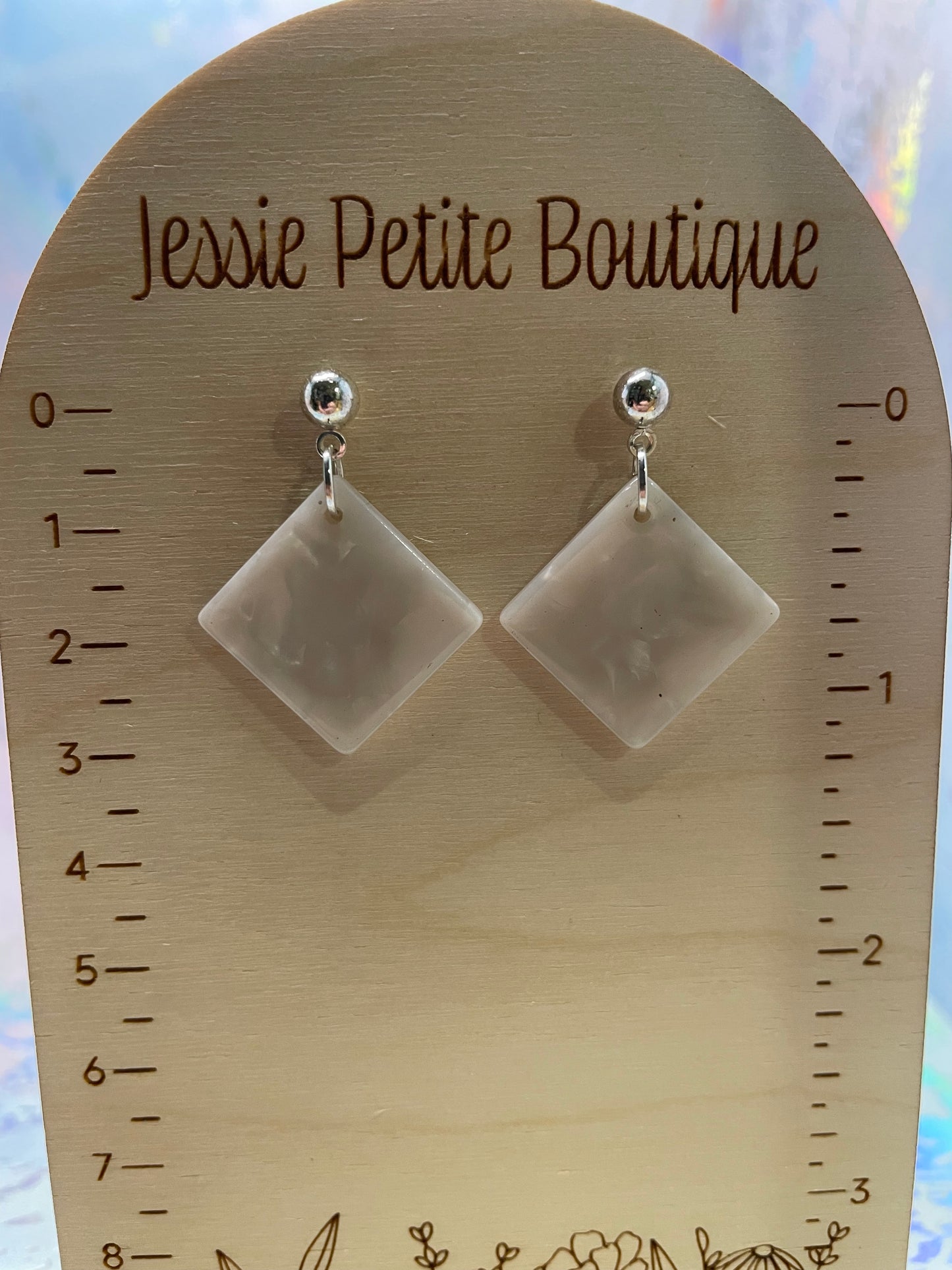 White Acrylic Rhombus Earrings -Nickel-Free