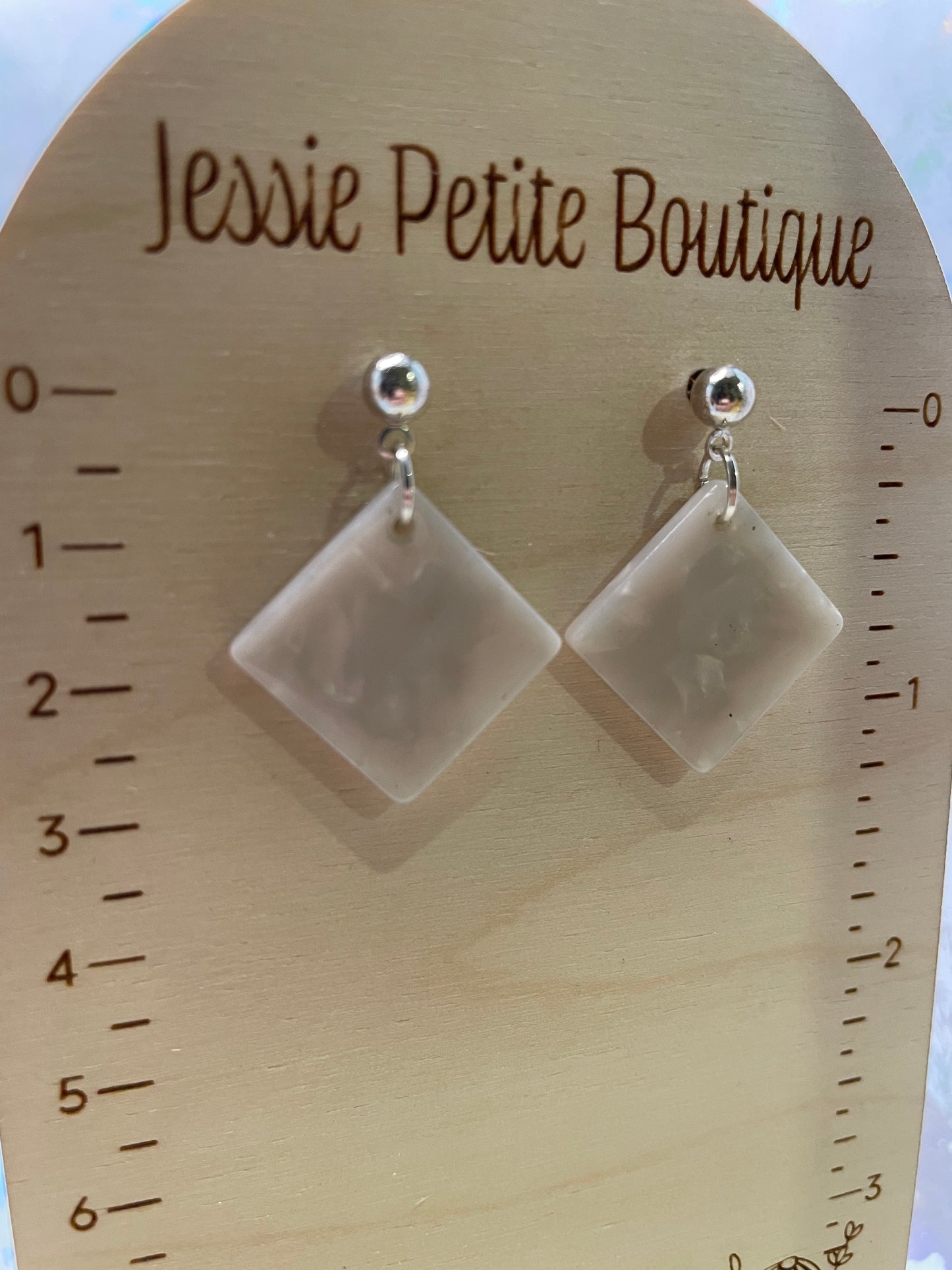 White Acrylic Rhombus Earrings -Nickel-Free
