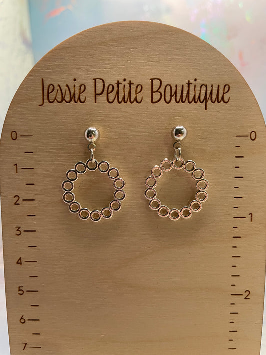 Silver Metal Round Earrings With Ball Stud