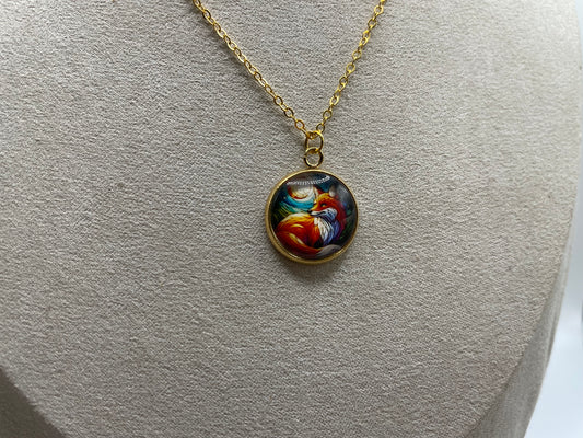 Colourful Fox Pendant Necklace (Gold Finish)-Nickel Free