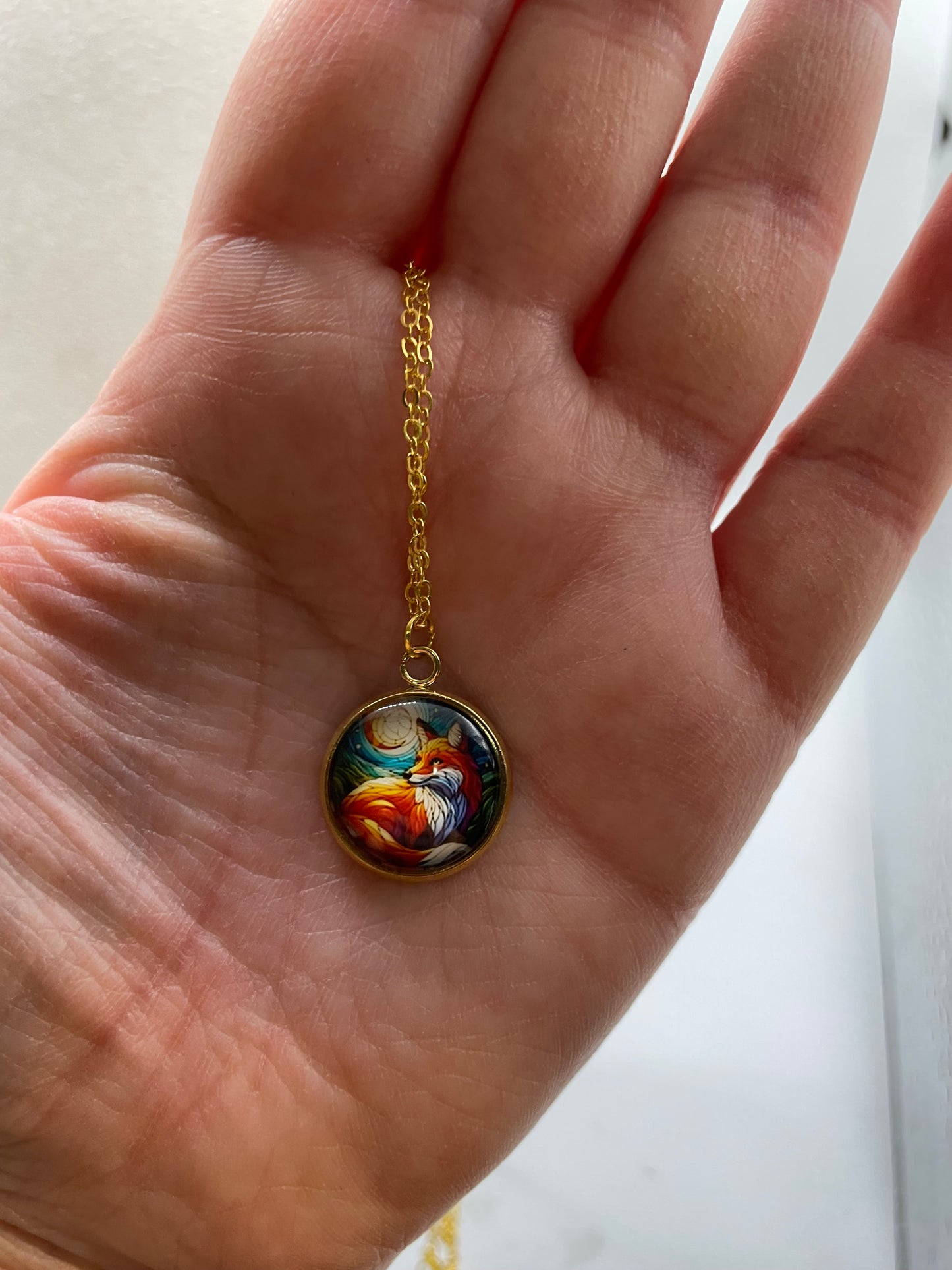 Colourful Fox Pendant Necklace (Gold Finish)-Nickel Free