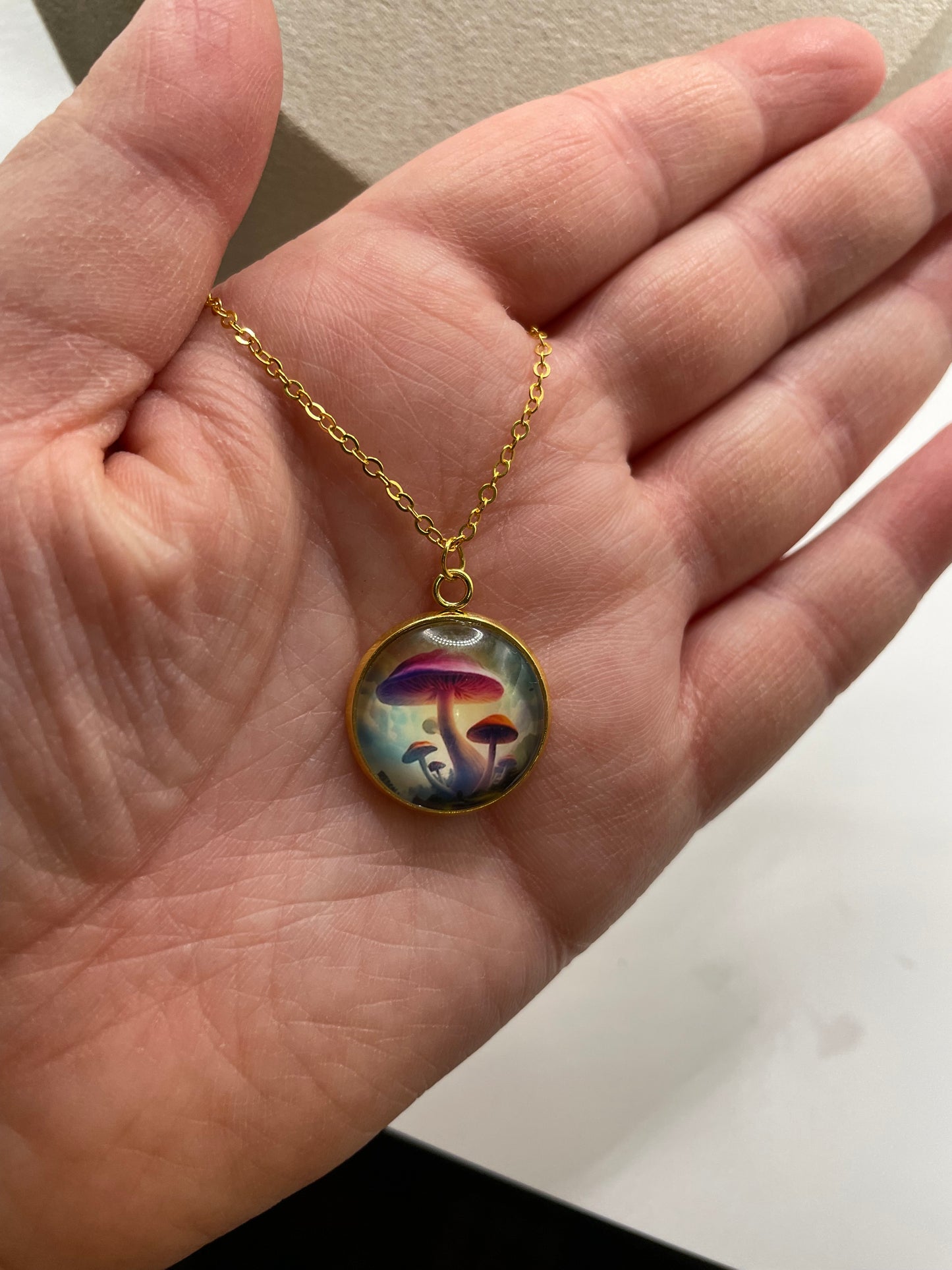 Golden Mushroom Pendant Necklace – Nickel-Free