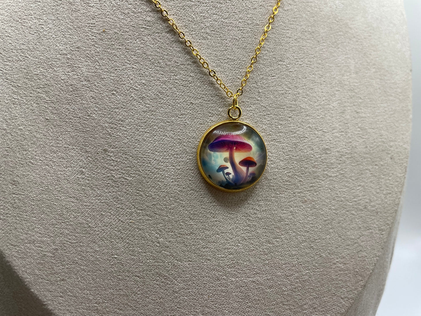 Golden Mushroom Pendant Necklace – Nickel-Free
