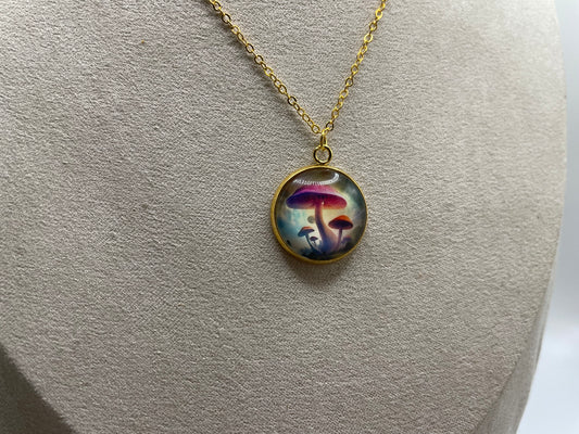 Golden Mushroom Pendant Necklace – Nickel-Free
