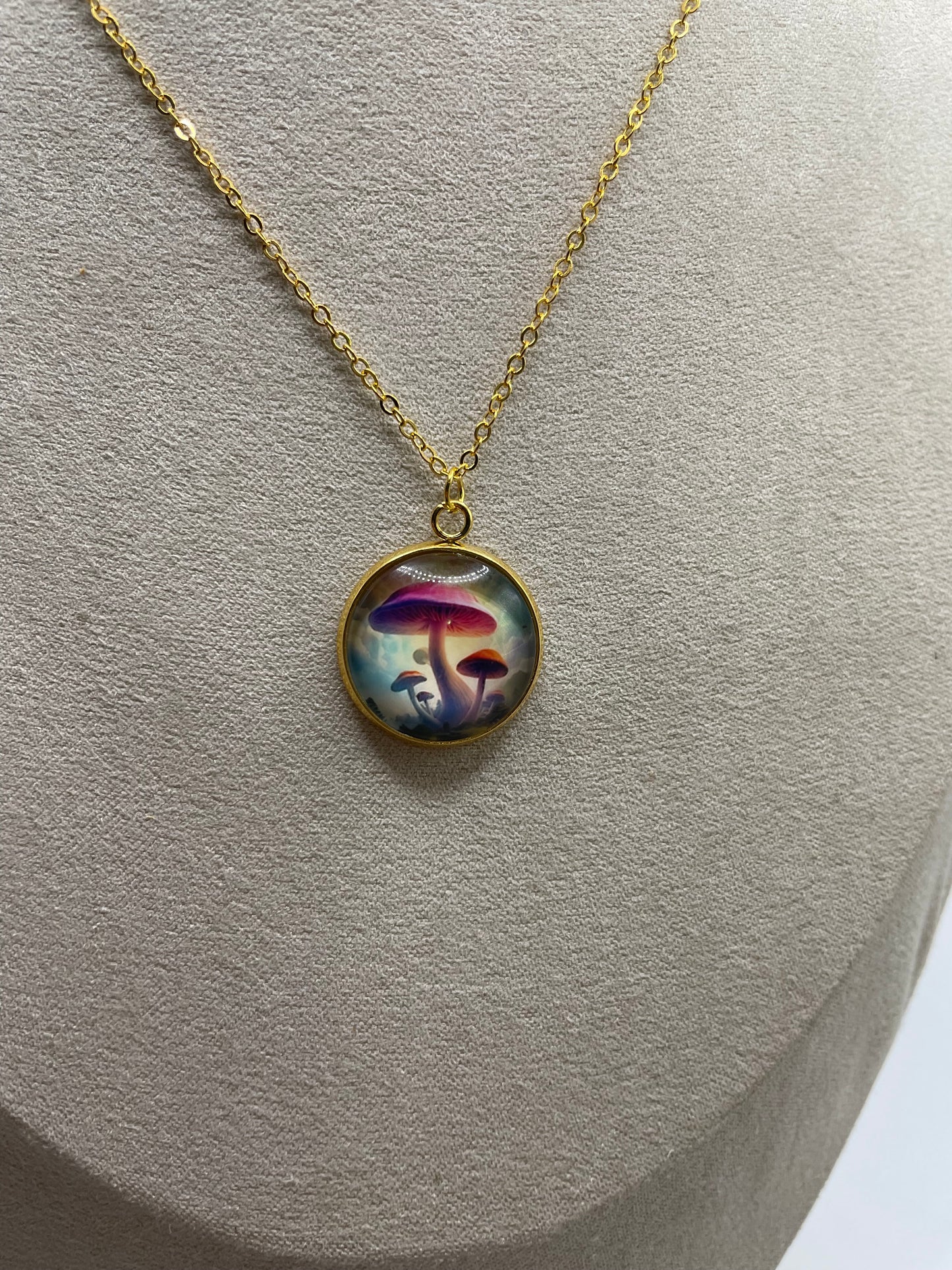 Golden Mushroom Pendant Necklace – Nickel-Free