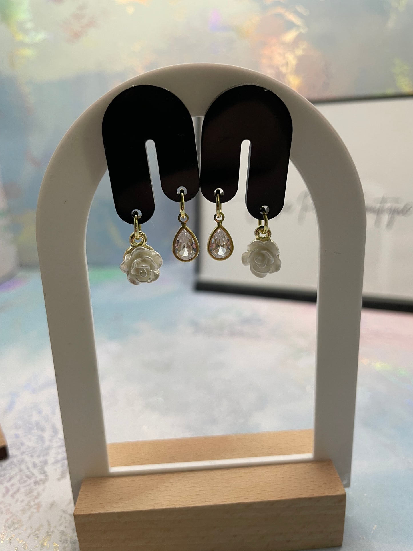 Audrey: Zircon+Rose Earrings