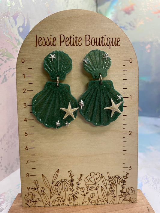 Green Kalita Earrings with Starfish- HYPOALLERGENIC/PLASTIC