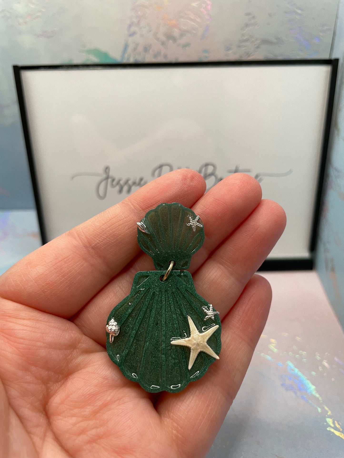 Green Kalita Earrings with Starfish- HYPOALLERGENIC/PLASTIC