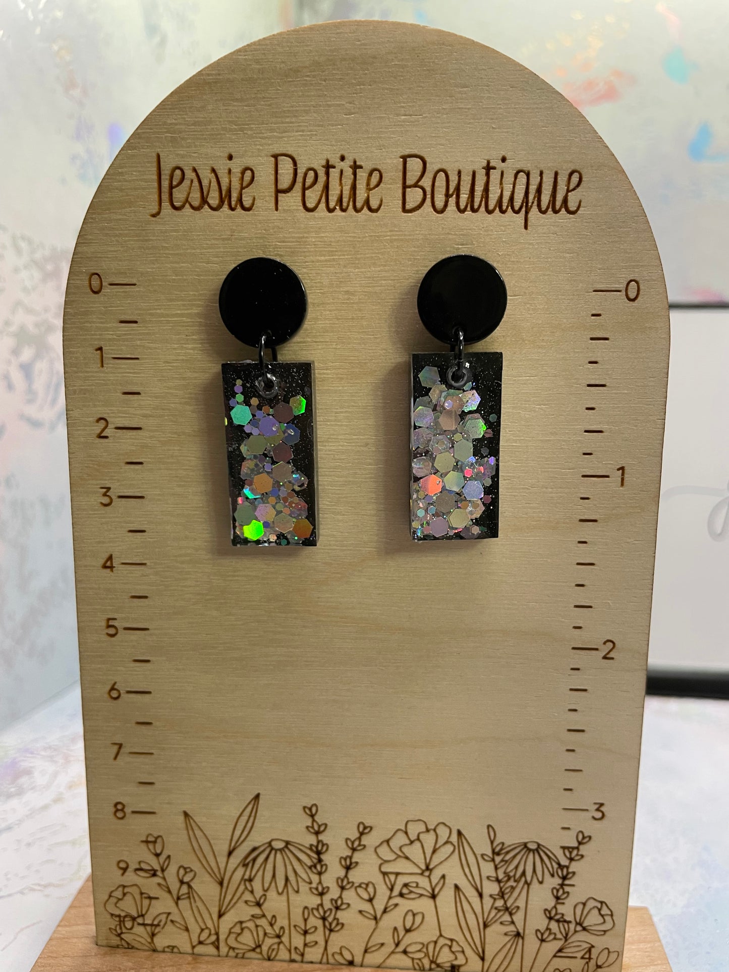 Boucles d'oreilles rectangulaires funky + boutons ronds en acétate 