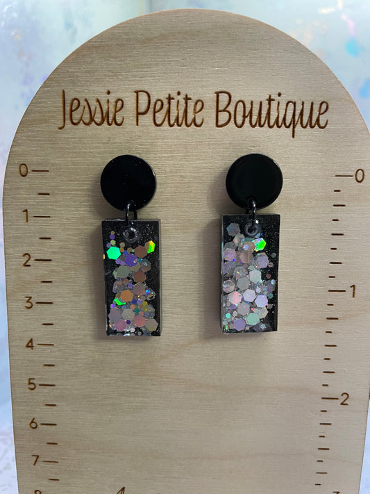 Funky Rectangle Earrings+ Round Acetate Stud