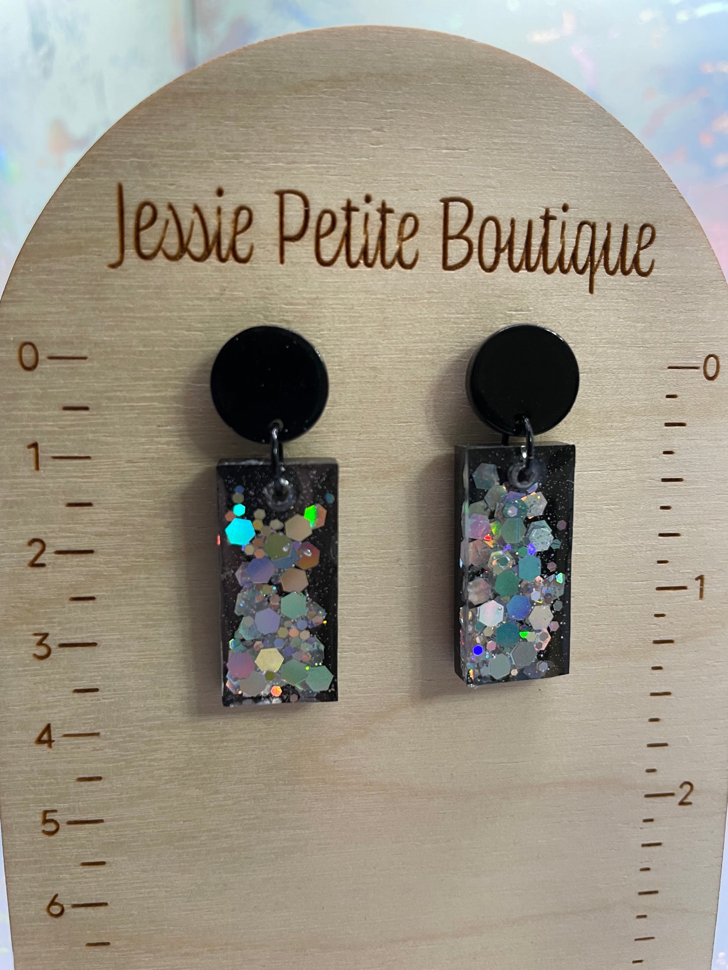 Boucles d'oreilles rectangulaires funky + boutons ronds en acétate 