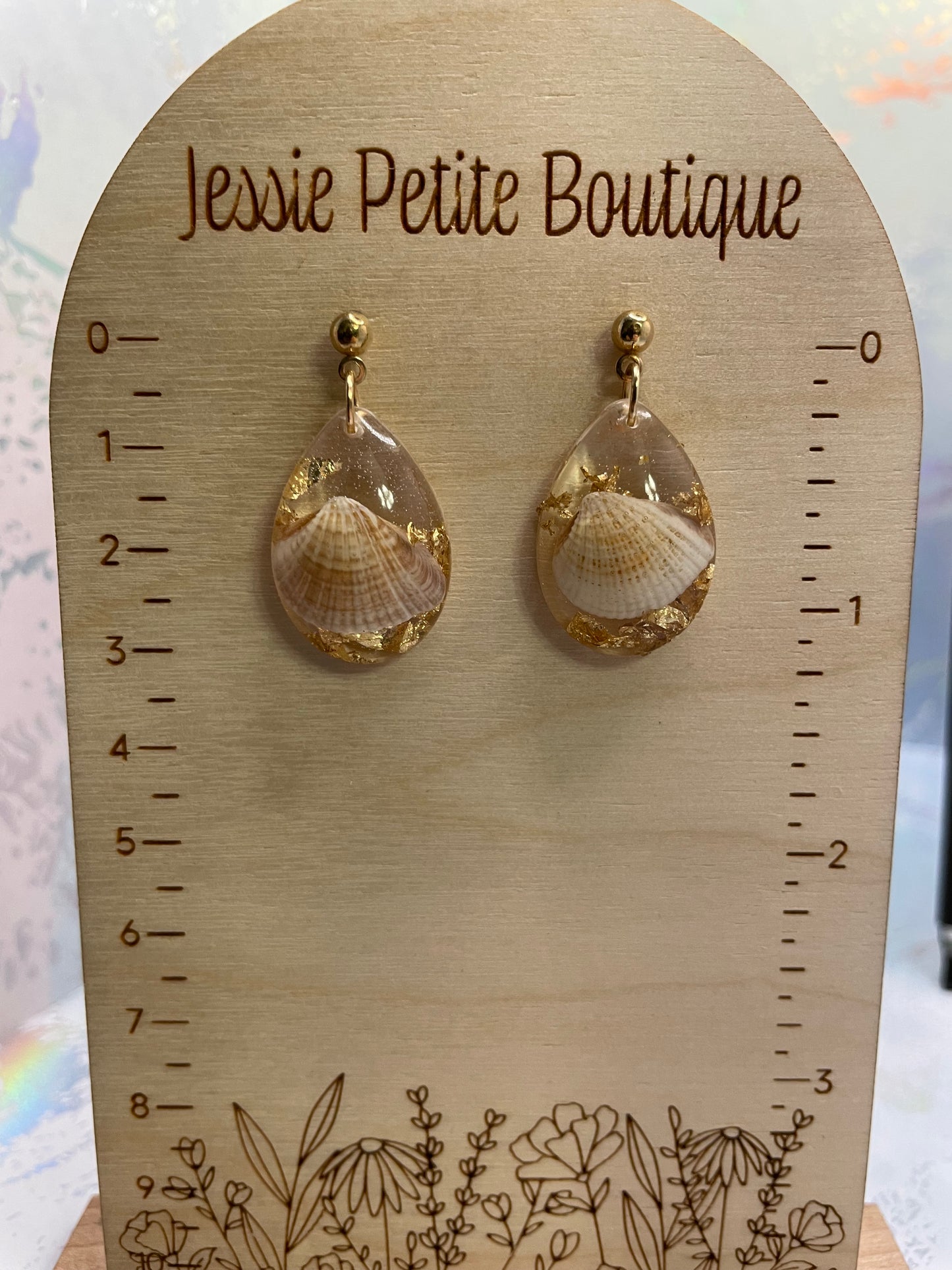 Shell And Gold Resin Teardrop Earrings