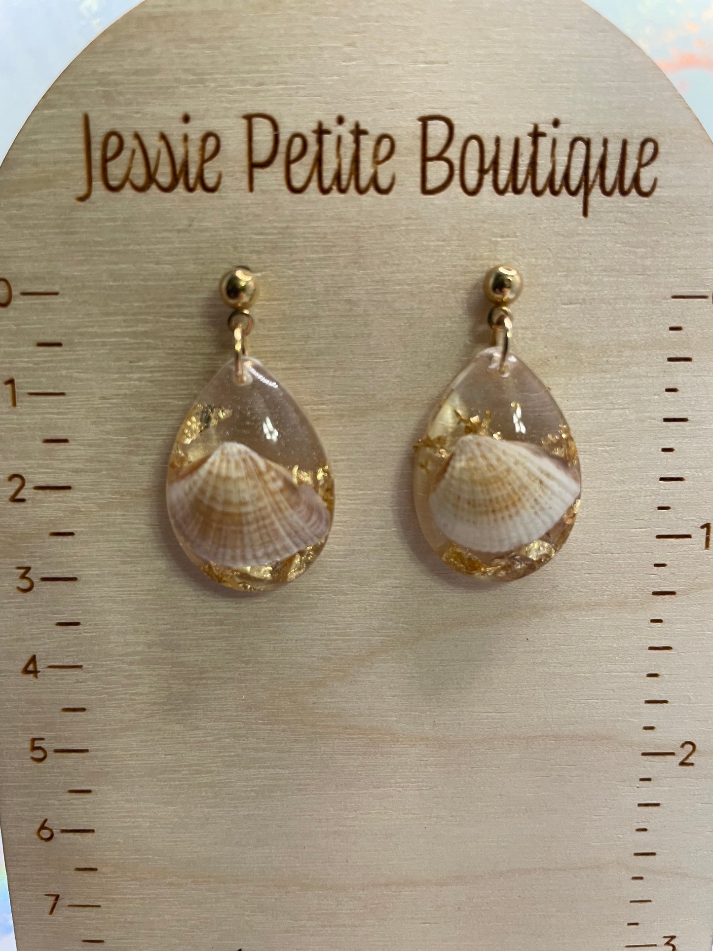 Shell And Gold Resin Teardrop Earrings