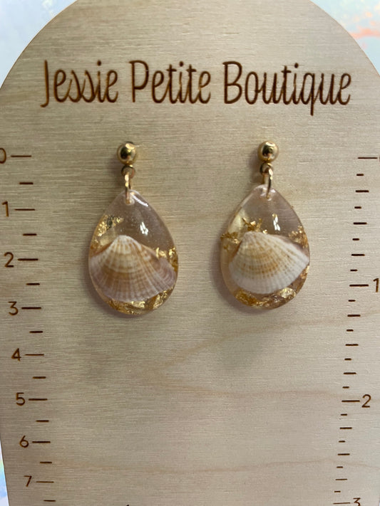 Shell And Gold Resin Teardrop Earrings