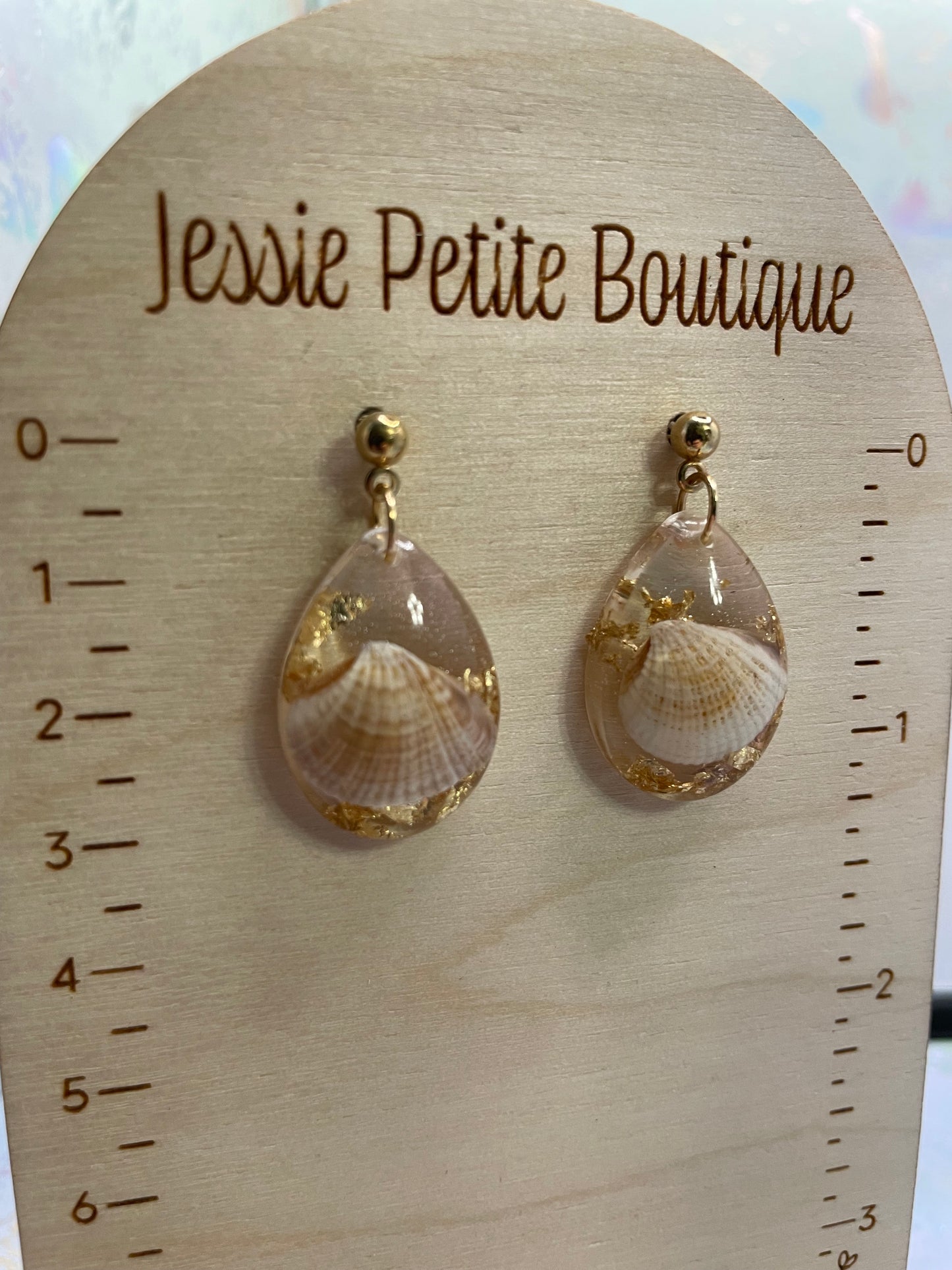 Shell And Gold Resin Teardrop Earrings
