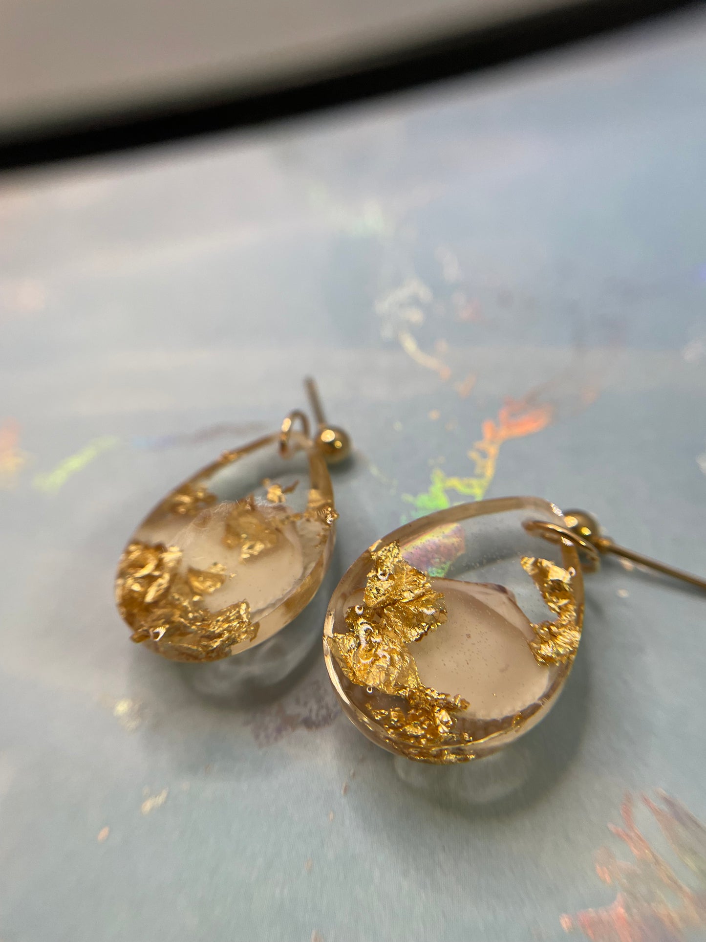 Shell And Gold Resin Teardrop Earrings