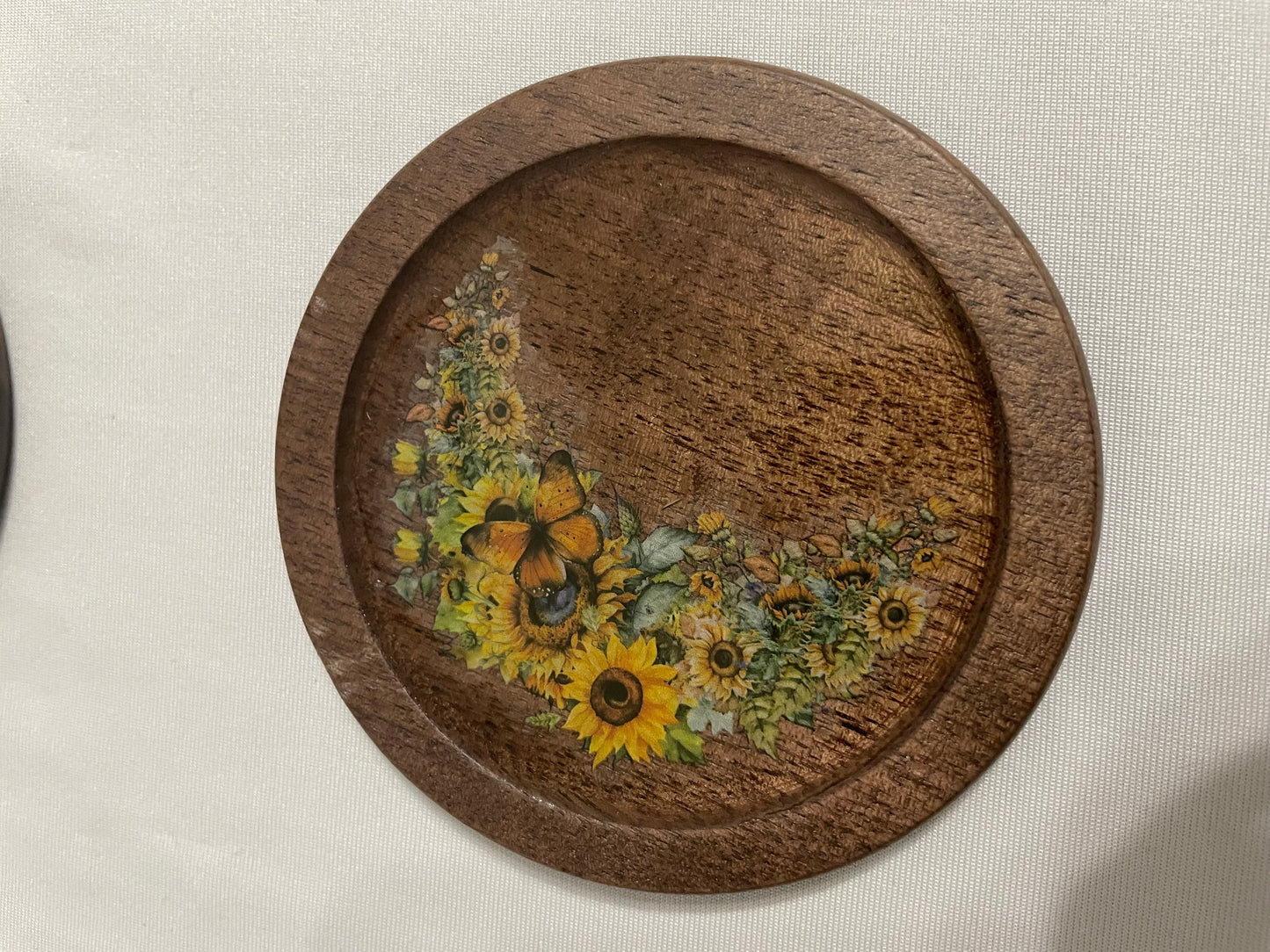 Sunflower & Butterfly Walnut Coaster Set