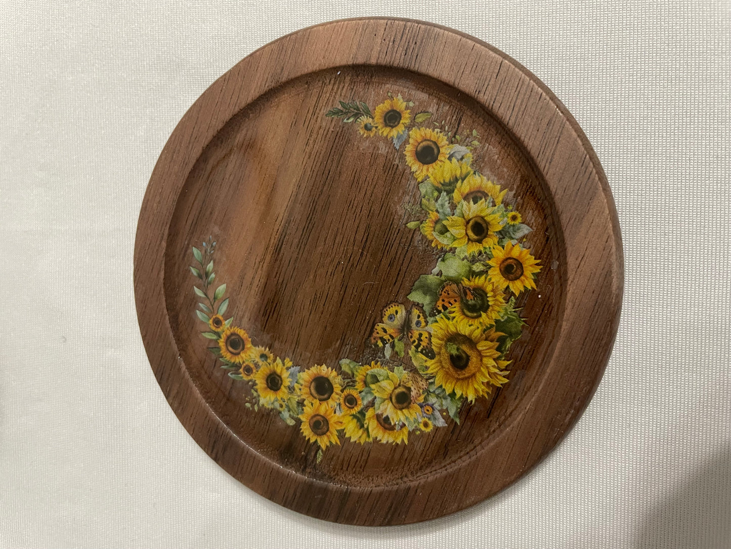 Sunflower & Butterfly Walnut Coaster Set