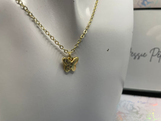 Gold Butterfly With Zirconia Necklace – 18''