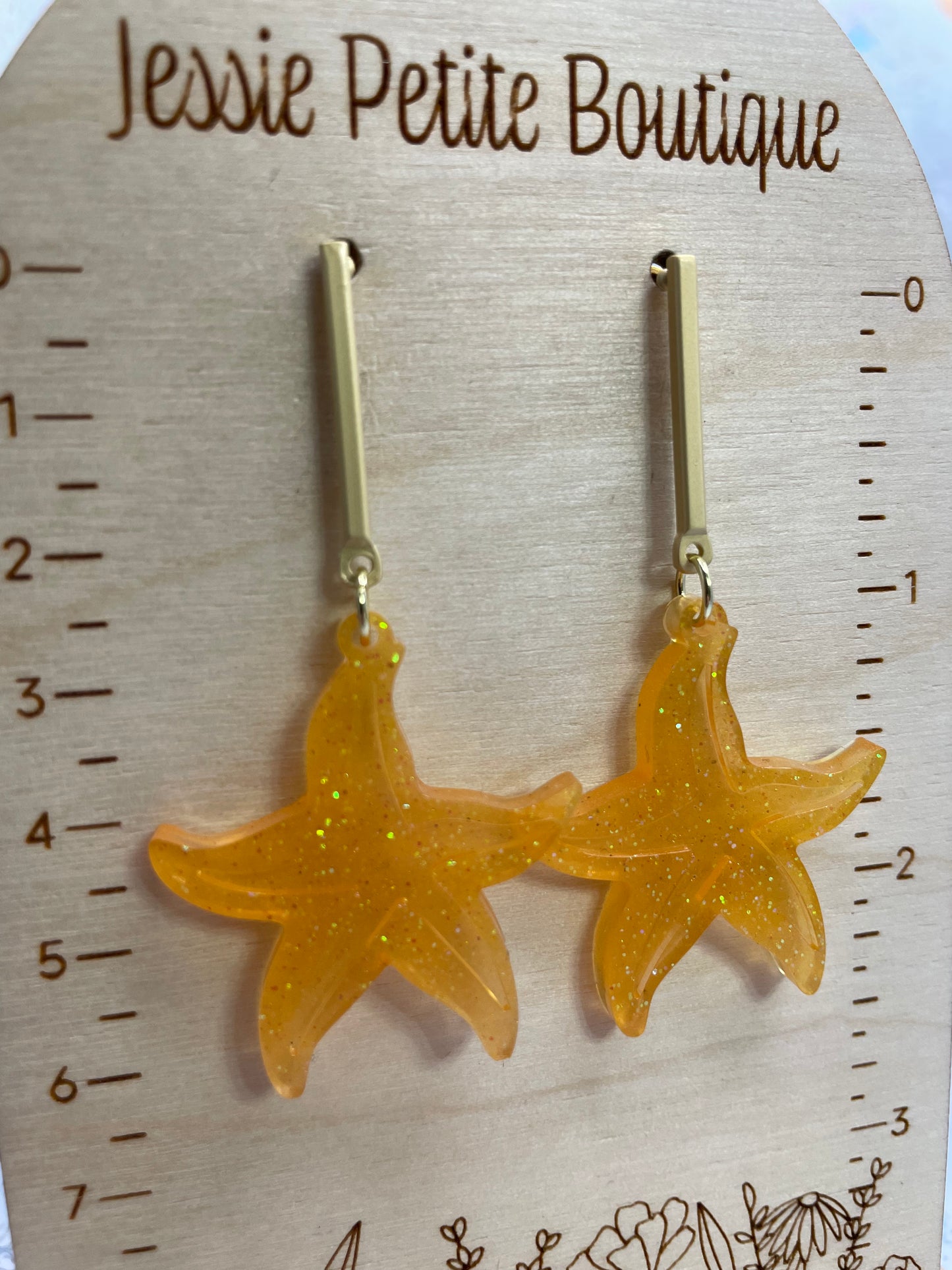 Sparkly Orange Starfish Dangle Earrings-Stainless Steel