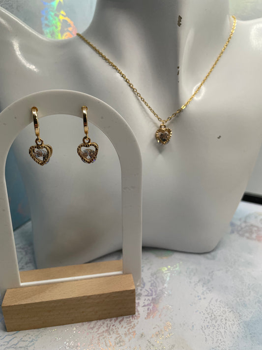 Gold Heart Jewelry Set - 18" Gold-Plated Chain