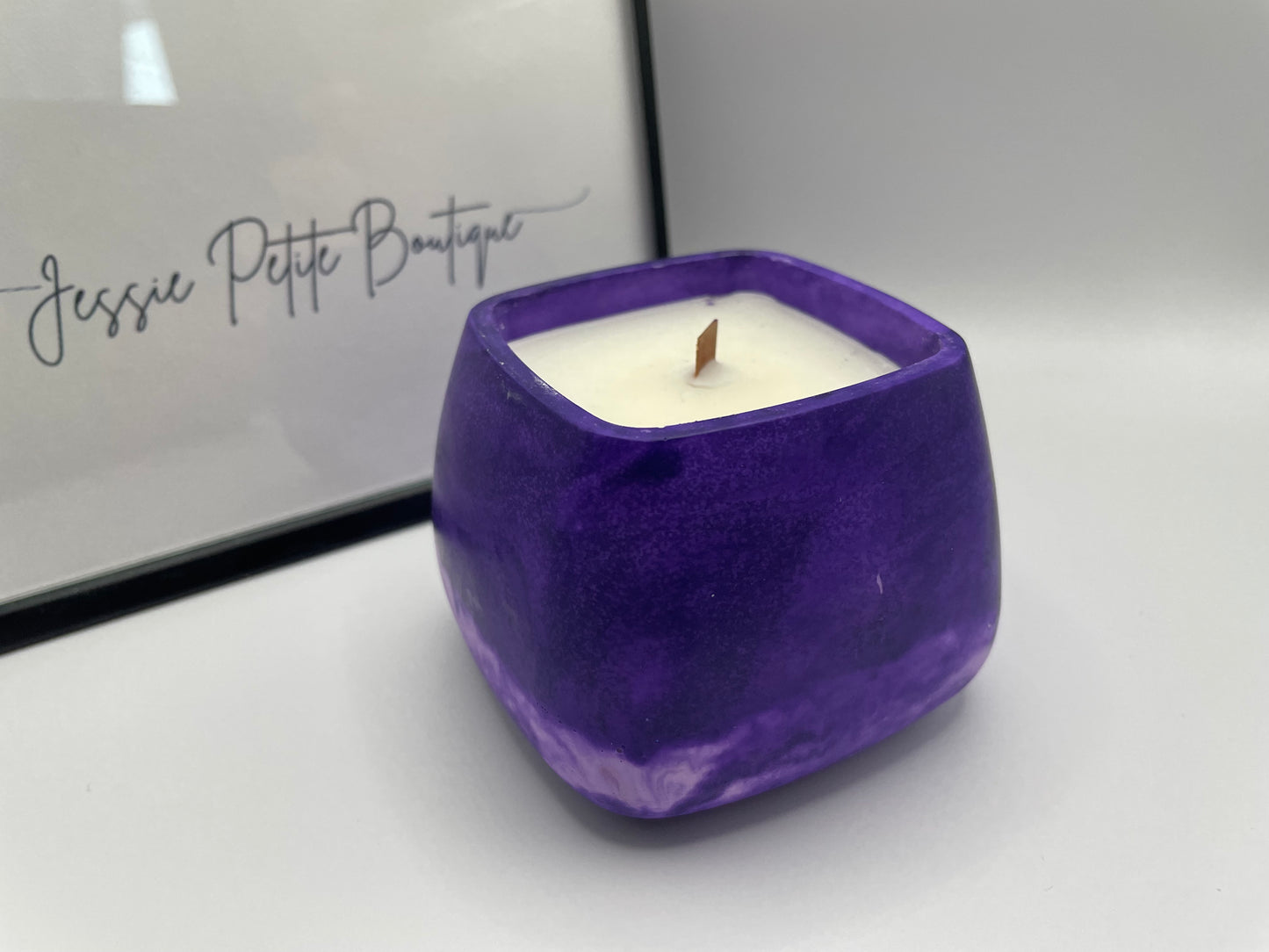 Purple Eco-Resin Candle  with Wood Wick — Sage Essential Oil Soy Candle