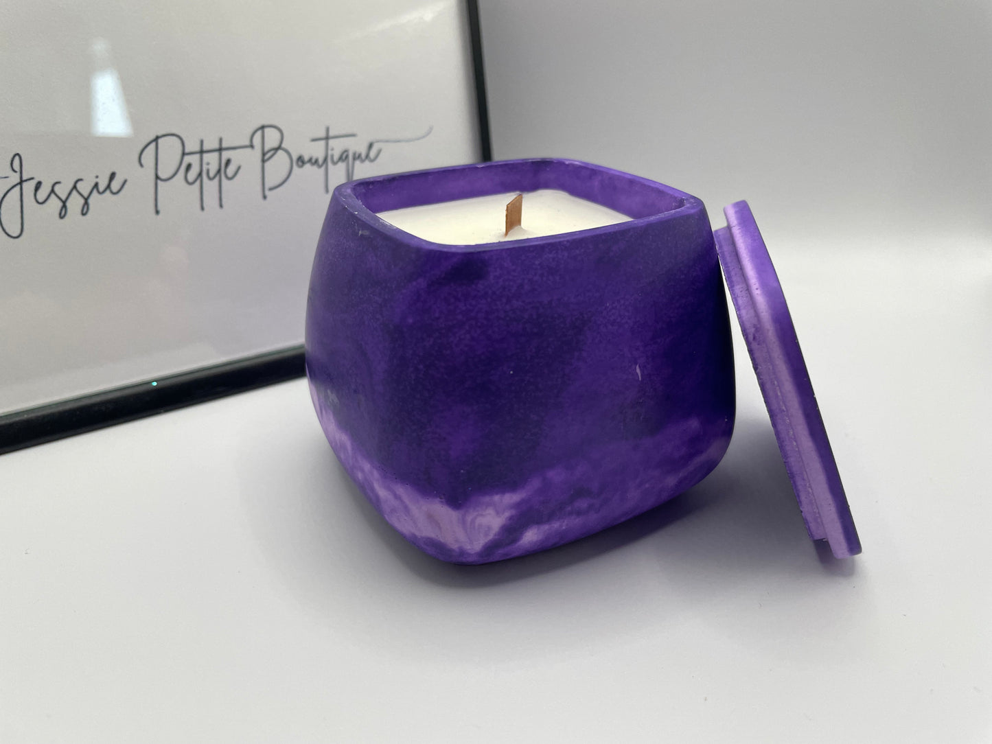 Purple Eco-Resin Candle  with Wood Wick — Sage Essential Oil Soy Candle