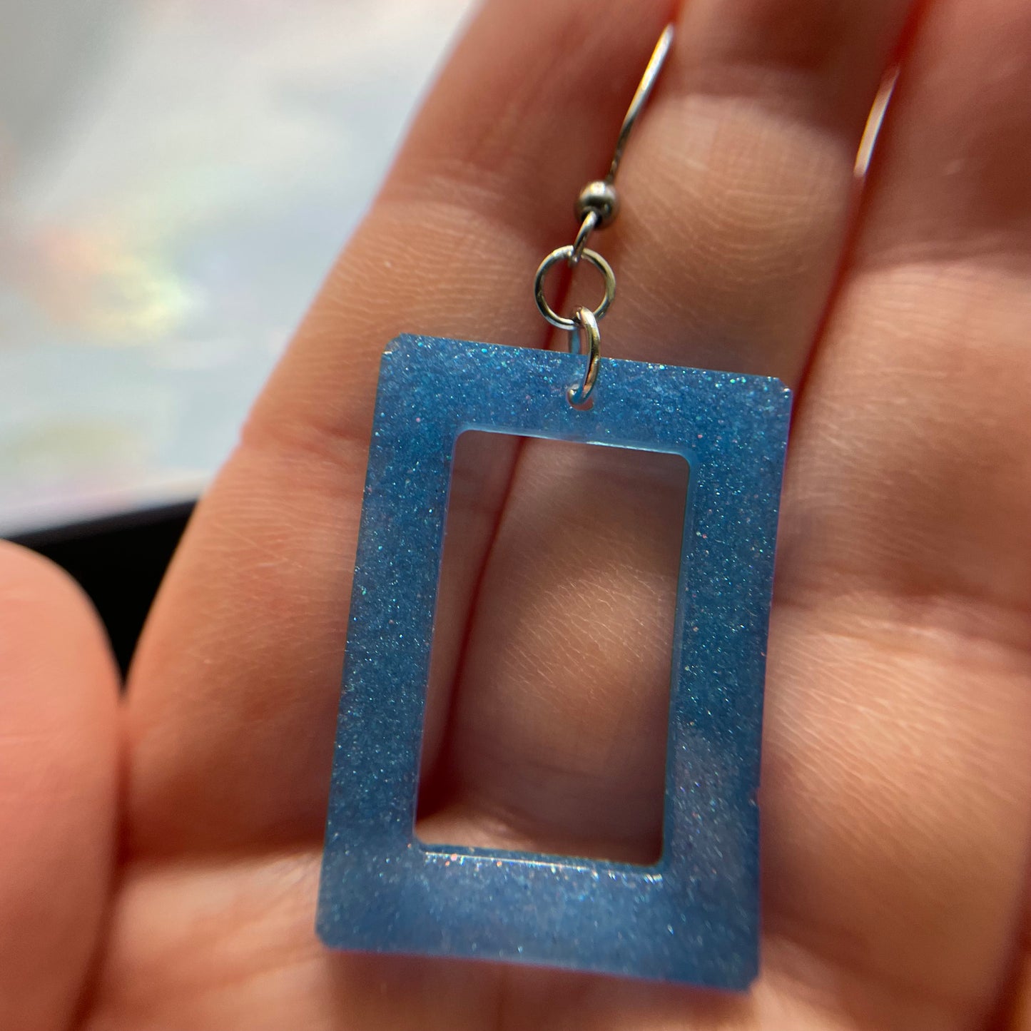 Sparkly Blue Rectangle Earrings